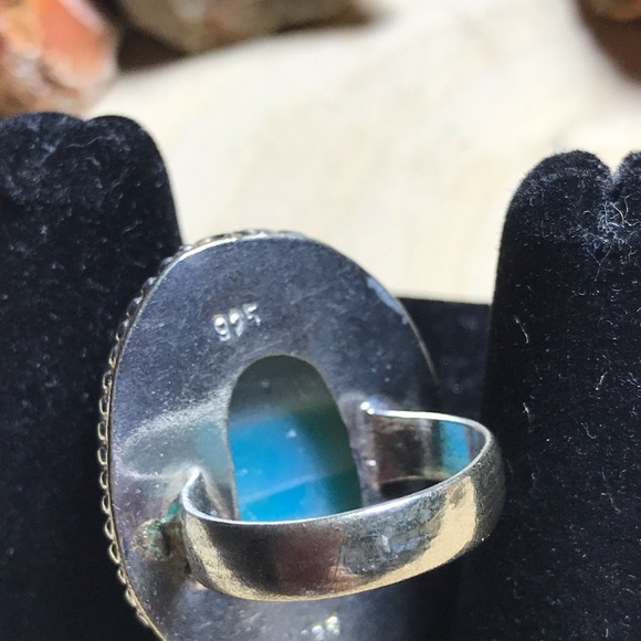 Sterling and blue agate ring. - Picture 3 of 5